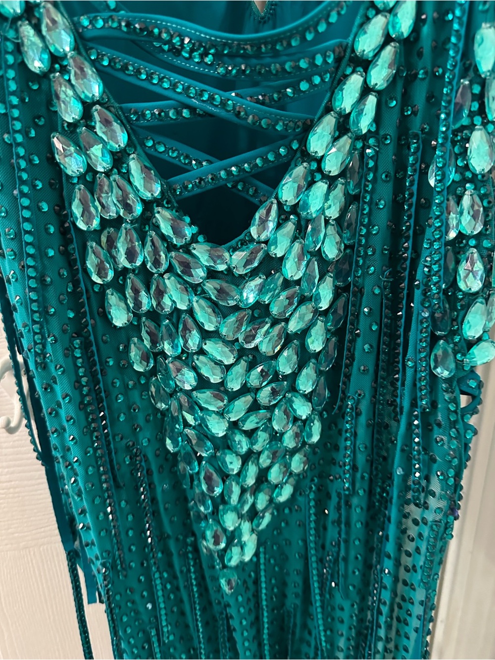 Emerald Fringe Sequin Latin Rhythm Ballroom Dress - Picture 6 of 6
